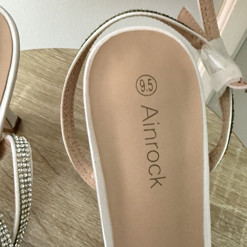Pointed Toe Satin Wedding Shoes for Bride White High Heels Rhinestones Size 9.5 - Picture 14 of 16